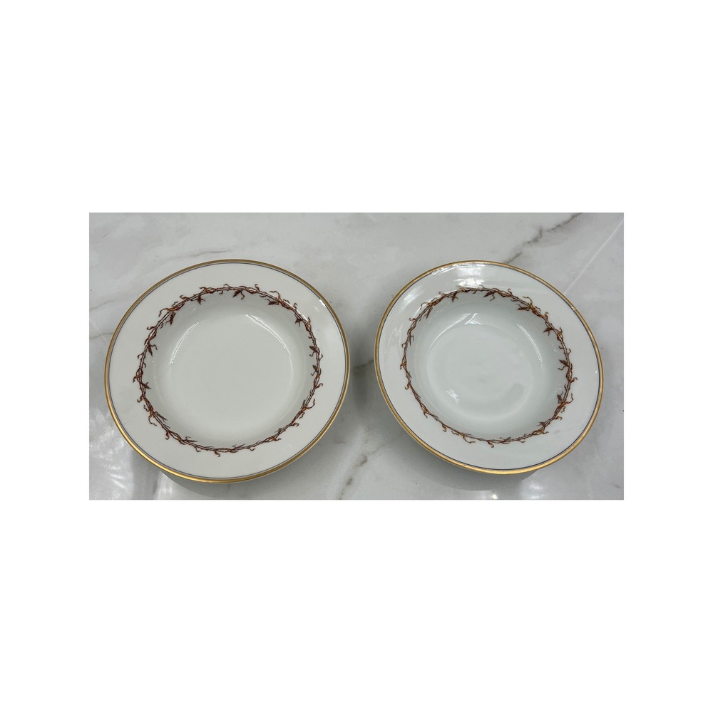Haviland France Soup Bowls Limoges Wheat Wreath Gold Trim  Set of 2 Porcelain